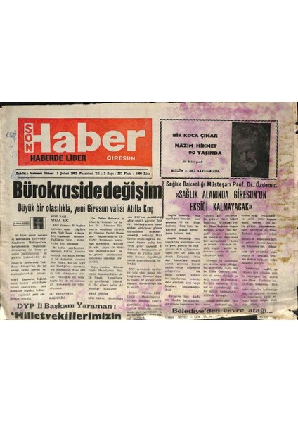 Giresun Son Haber 3 Şubat 1992 - Prof. Dr. Özdemir Sağlık Alanında Giresunun Eksiği Kalmayacak GZ95038