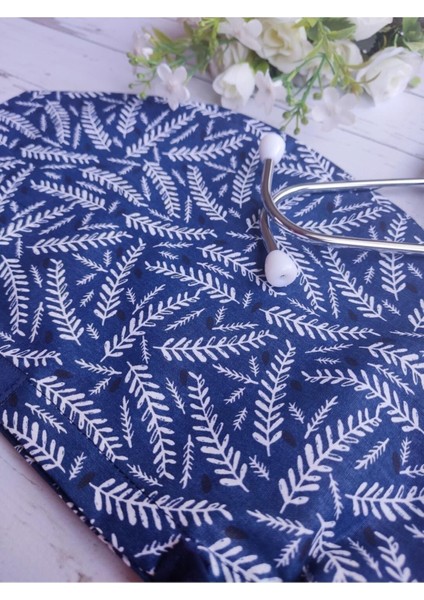 Tesettür Lacivert Yapraklar Desenli Cerrahi Bone Doktor Hemşire Sağlıkçı Hastane Aşçı Bonesi Geniş fırsatları