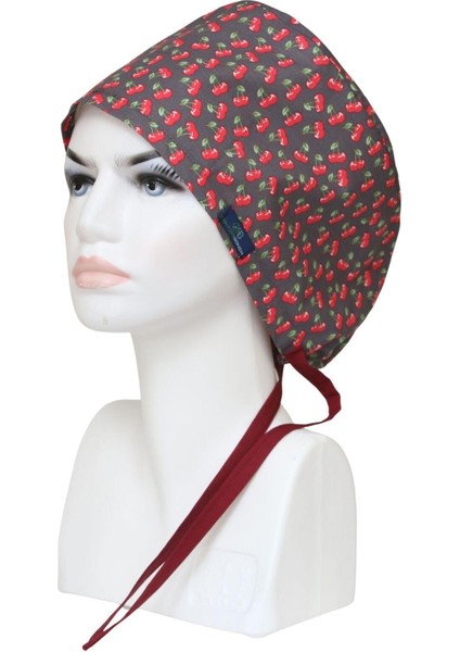 Standart Beden Kiraz Desenli Füme Cerrahi Bone Doktor Hemşire Sağlıkçı Hastane Bonesi fiyatları