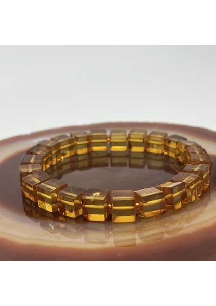 Kehribar Bileklik Küp Kesim Elastik Misinalı