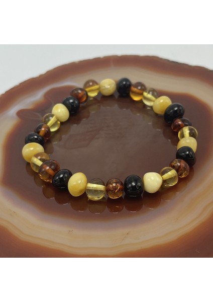 Kehribar Bileklik Natural Kesim Elastik Misinalı