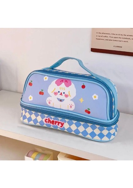 Kawaii Kore Japon Kırtasiye Teddy Bear Ayıcık Deri Kalem Kutusu Makyaj Çantası Okul Pencilcase Kız Çanta Büyük Kapasiteli Kore Kalem Kutusu Organizatör Malzemeleri