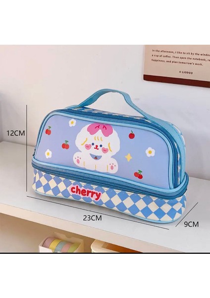 Kawaii Kore Japon Kırtasiye Teddy Bear Ayıcık Deri Kalem Kutusu Makyaj Çantası Okul Pencilcase Kız Çanta Büyük Kapasiteli Kore Kalem Kutusu Organizatör Malzemeleri