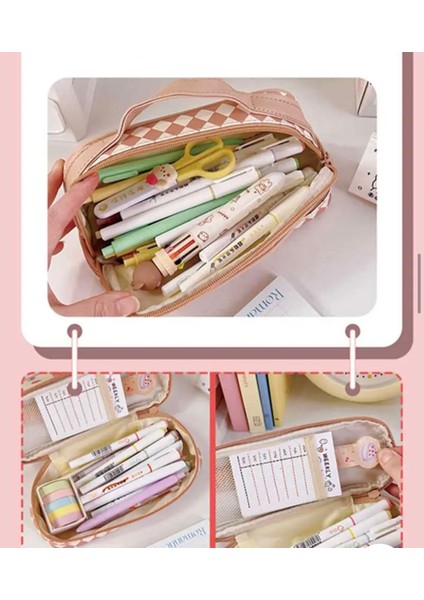 Kawaii Kore Japon Kırtasiye Teddy Bear Ayıcık Deri Kalem Kutusu Makyaj Çantası Okul Pencilcase Kız Çanta Büyük Kapasiteli Kore Kalem Kutusu Organizatör Malzemeleri