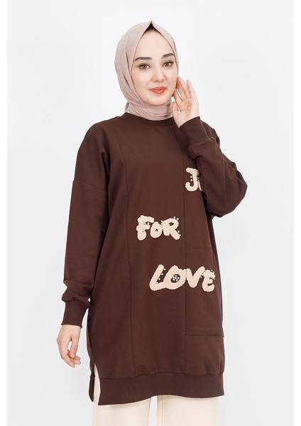 10336 Önü Tüy Baskılı 2 Ip Sweatshirt modelleri