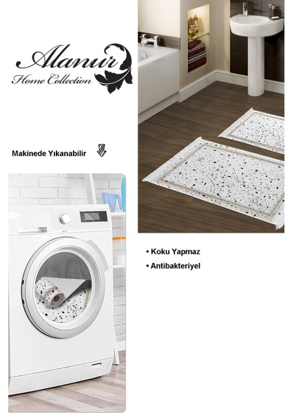 Dijital 2'li Banyo Paspas Takımı Trend Keçe Kaymaz Taban Saçaklı Modern Leann Krem modelleri