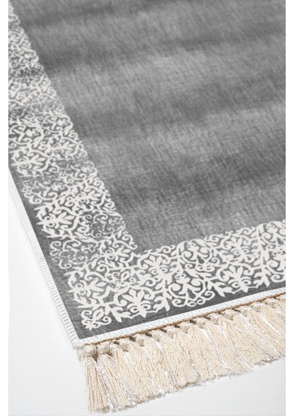 Dijital 2'li Banyo Paspas Takımı Trend Keçe Kaymaz Taban Saçaklı Modern Sequoia Gri fırsatları