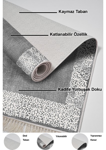 Dijital 2'li Banyo Paspas Takımı Trend Keçe Kaymaz Taban Saçaklı Modern Sequoia Gri indirimleri