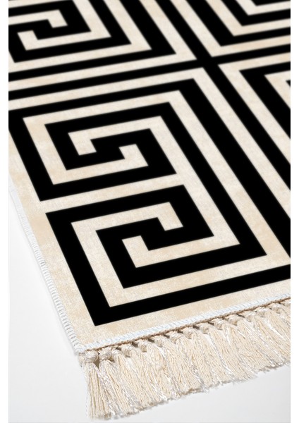 Dijital 2'li Banyo Paspas Takımı Trend Keçe Kaymaz Taban Saçaklı Modern Jem Siyah fırsatları