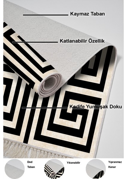 Dijital 2'li Banyo Paspas Takımı Trend Keçe Kaymaz Taban Saçaklı Modern Jem Siyah indirimleri