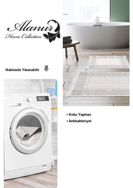 Dijital 2'li Banyo Paspas Takımı Trend Keçe Kaymaz Taban Saçaklı Modern Rana Mavi modelleri