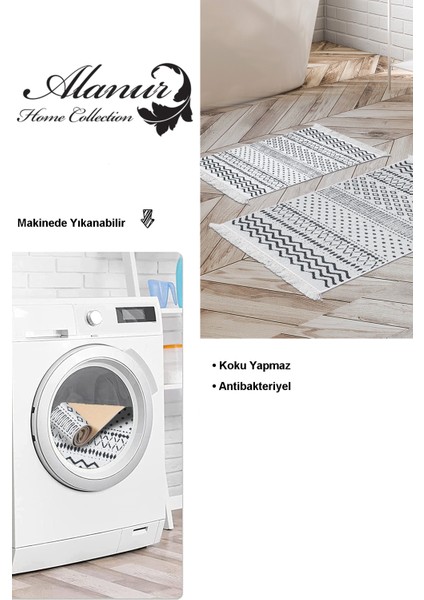 Dijital 2'li Banyo Paspas Takımı Yıldız Deri Kaymaz Taban Saçaklı Iskandinav Cade Lacivert modelleri