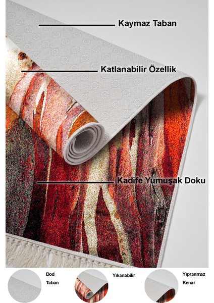 Dijital 2'li Banyo Paspas Takımı Trend Keçe Kaymaz Taban Saçaklı Modern Araminta Bordo