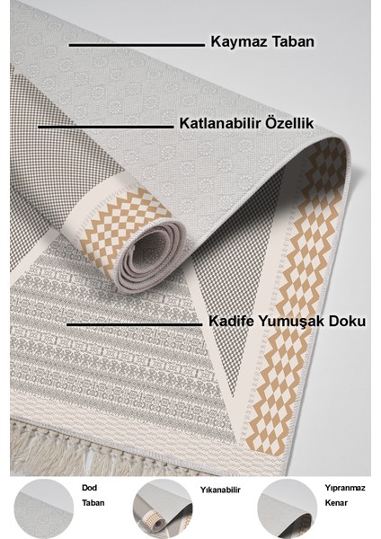 Dijital 2'li Banyo Paspas Takımı Trend Keçe Kaymaz Taban Saçaklı Modern Leila Krem