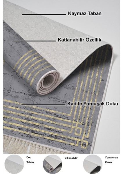 Dijital 2'li Banyo Paspas Takımı Trend Keçe Kaymaz Taban Saçaklı Modern Shelbi Antrasit indirimleri