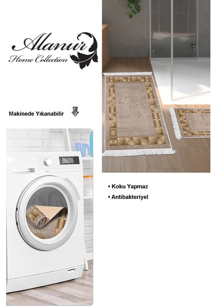 Dijital 2'li Banyo Paspas Takımı Yıldız Deri Kaymaz Taban Saçaklı Modern Twyla Camel modelleri