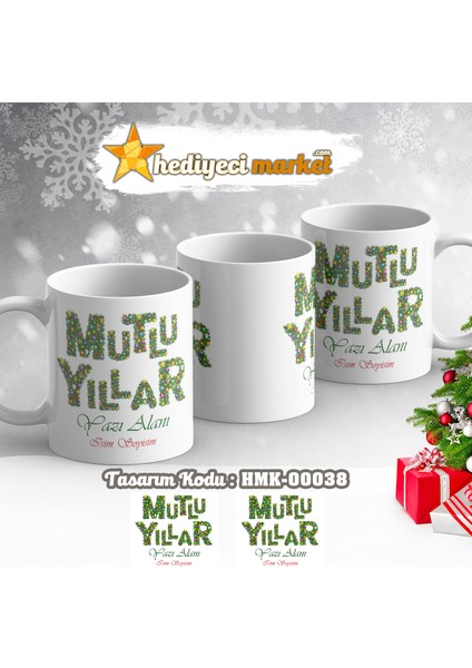 Kişiye Özel Yılbaşı Temalı Beyaz Kupa Bardak - HMK-00038 modelleri