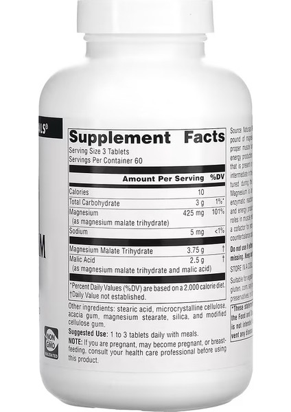 Magnesium Malate 3,750 mg 180 Tablet (1,250 mg)