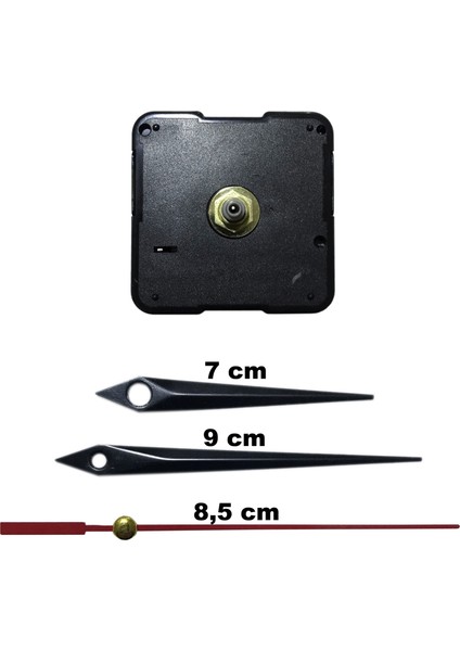 Duvar Saati Mekanizması Akar Sessiz 1. Sınıf Askısız 14MM Siyah - Kırmızı Saniye