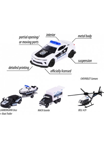 Polis Araçları Lisanslı 5 Parça Hediye Koleksiyon Seti 7.7 cm Die-Cast (Metal)