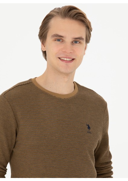 Bisiklet Yaka Açık Haki Erkek Sweatshırt Loas