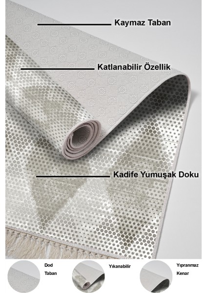 Dijital 2'li Banyo Paspas Takımı Trend Keçe Kaymaz Taban Saçaklı Iskandinav Amaris Bej