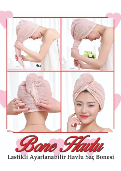 Lastikli Ayarlanabilir %100 Pamuklu Saç Bonesi Saç Havlusu açık pembe – Duş ve Kuaför Bonesi modelleri