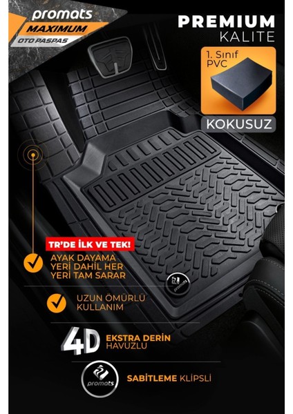 Dodge Uyumlu Kaliteli Kaucuk Kaydırmazlı 4d Havuzlu Paspas Seti