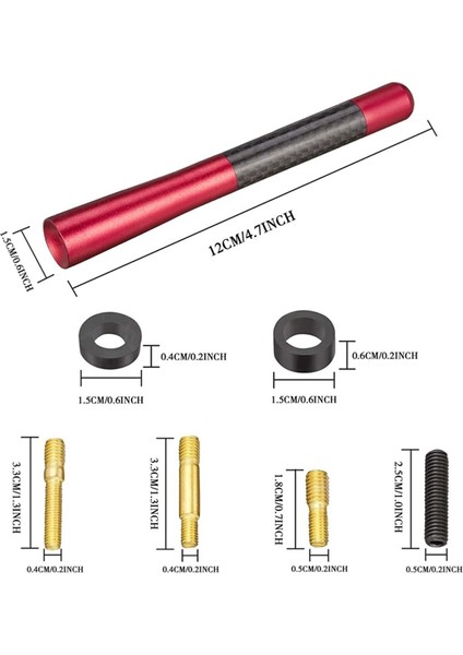 Honda Prelude Uyumlu Kırmızı Karbon Fiber Oto Radyo Anteni Çubuk Anten 12 cm