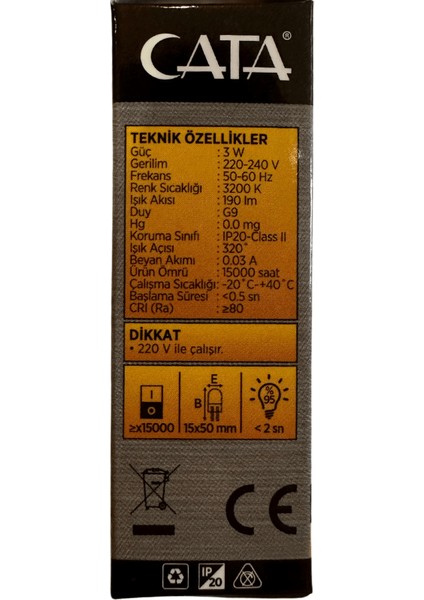 CT-4249 3W 3200K (Günışığı) G9 Duylu Kapsül LED Ampul (2 Adet)