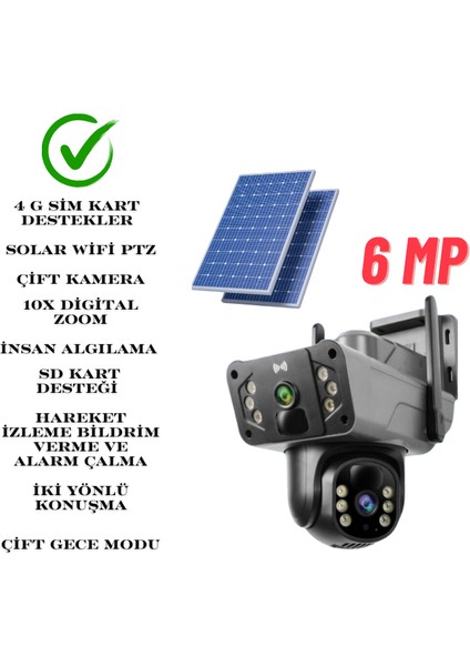 6 Mp  - 4g Çift  Kamera Lens Solar Ptz Profesyonel  Kamera