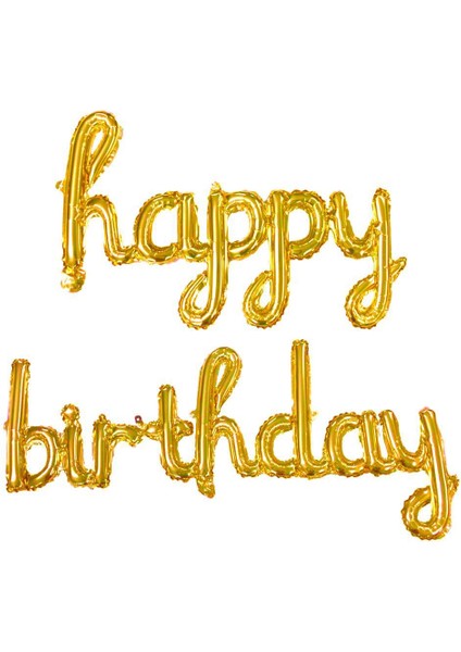El Yazılı 16 Inç Happy Birthday Gold Balon Set