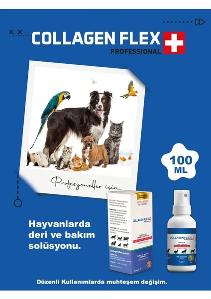 Collagen Flex Profesyonel 150 ml Kedi , Köpek ve Evcil Hayvan Deri ve Tüy  Mantar Bakım Spreyi.