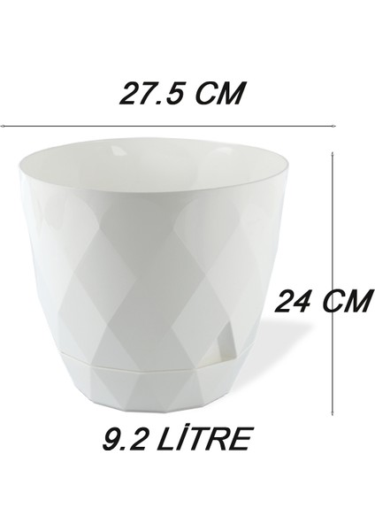 Temmuz Home 9.2 Litre Dekoratif Prizma Desenli Büyük Boy Tabaklı Plastik Saksı Yakamoz No5