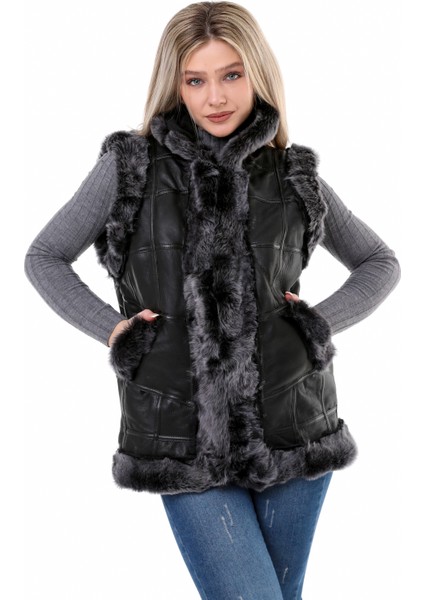 Tahiroğlu Deri Kadın Brisa Yelek %100 Hakiki Deri ve Kürk Detaylı Tasarım 2023