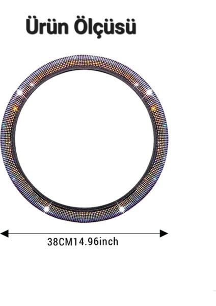 Gümüş Taşlı Oto Geçmeli Direksiyon Kılıfı Bayanlara Özel Tasarım 38CM