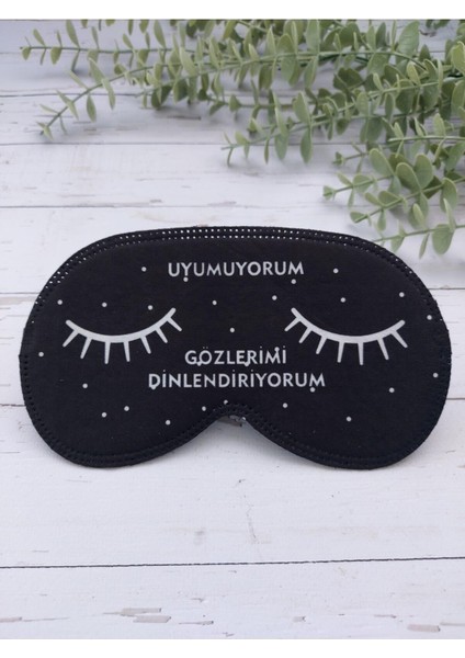 Uyumuyorum Gözlerimi Dinlendiriyorum Uyku Bandı Göz Bandı Baskılı Pamuk Seyahat Uyku Bandı