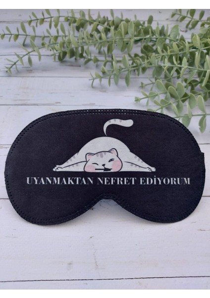 Uyanmaktan Nefret Ediyorum Uyku Bandı Göz Bandı Baskılı Pamuk Seyahat Uyku Bandı