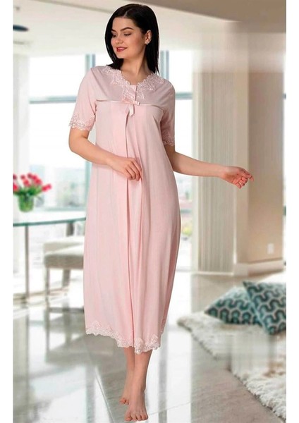 Lohusa Dantelli Gecelik Pembe - 5033