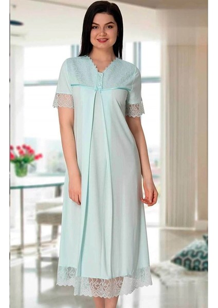 Lohusa Dantelli Gecelik Mavi - 5043
