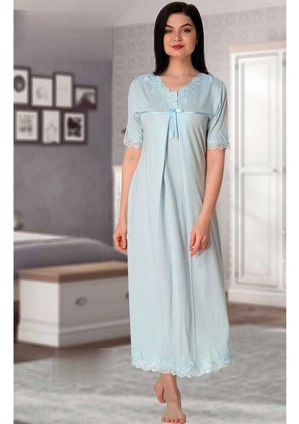 Lohusa Dantelli Gecelik Mavi - 5033