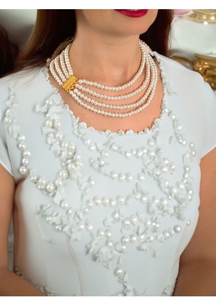Yüksek kalite İnci choker kolye Çoklu inci kolye