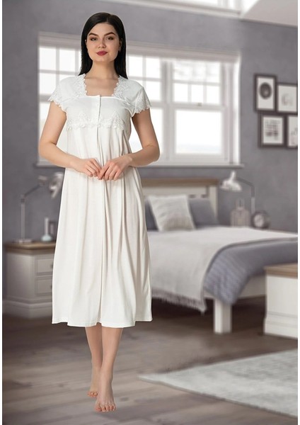Lohusa Dantelli Gecelik Ekru - 5013