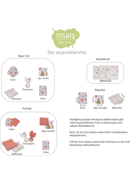 Tosbiq Baby 4 Kat Müslin İsimli Battaniye BASIC SET 110x110cm Mint Yenidoğan Bebek Battaniyesi Özel Dikim Nakışlı