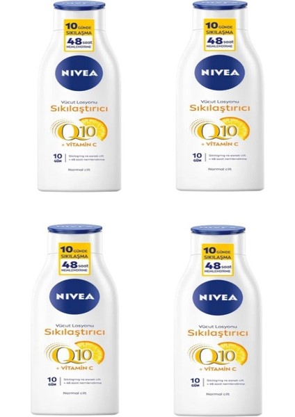 4 adet Nivea Q10 250 ml Sıkılaştırıcı Vücut Losyonu 10 Günde Sıkılaşma Süper Eko Paket
