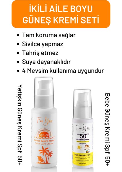 Güneş Aile Set |orijinal Boy Yetişkin ve Çocuk Güneş Kremi Koruyucu Bakım Seti +50 Spf (2ürün)