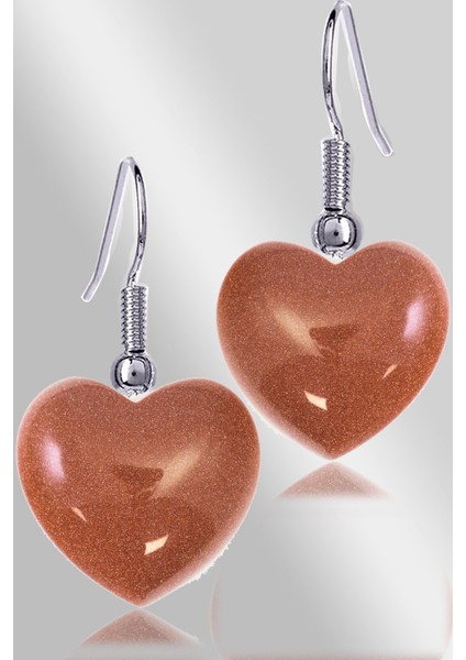 Sertifikalı Kalp Model Kahverengi Yıldız Taşı Doğal Taş Küpe