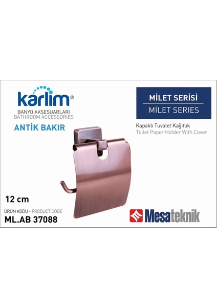 Ml.ab 37088-K Milet Serisi Kapaklı Tuvalet Kağıtlık 12 cm Antik Bakır Kaplama modelleri