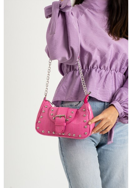 Bony Zımbalı Timsah Desenli Siyah Kol Çantası