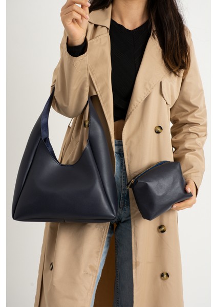 Nbibags Siyah Çıtçıt Kapatmalı Deri Fermuarlı Makyaj Çantalı El ve Omuz Çantası modelleri